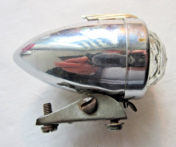 RARE Phare de vélo d'enfant 1940 - 50, métal chromé et laiton, verre à facettes