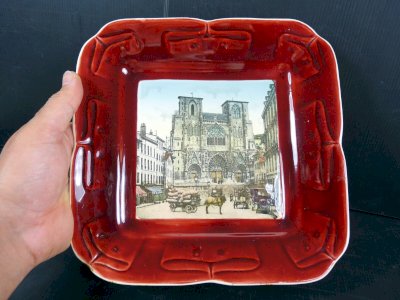 Rare Square Plate Photoceramics Neurdein Brothers & Sarreguemines Cathedral Vienna