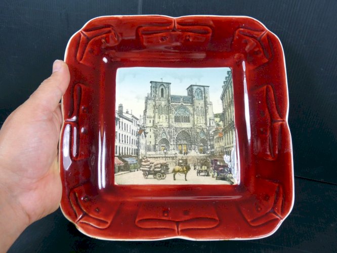 Rare Plat Carré Photocéramique Neurdein Frères & Sarreguemines Cathedrale Vienne