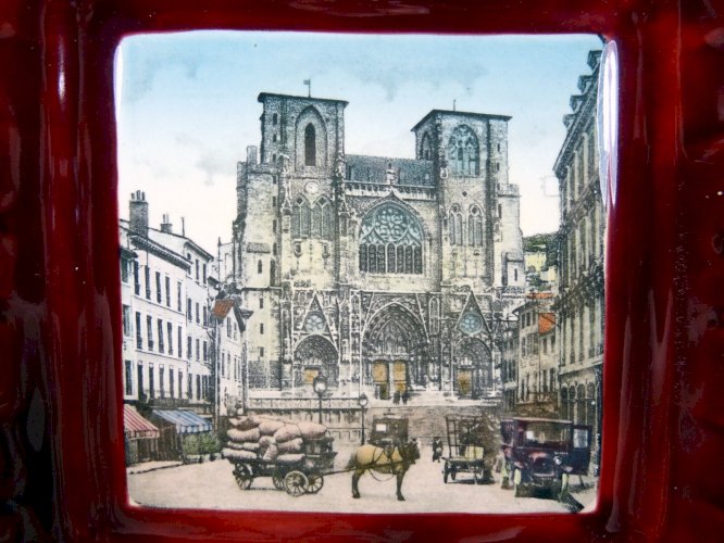 Rare Plat Carré Photocéramique Neurdein Frères & Sarreguemines Cathedrale Vienne