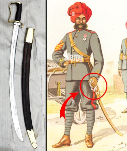 RARE SABRE ANGLAIS BRITANNIQUE COLONIAL TROUPE DES MONTAGNES M1896 XIX ORIGINAL
