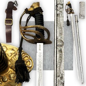 RARE SABRE BELGE '' VAN ROOSBROECK BRUXELLES '' OFFICIER M1889 POUR LE ROI ET LE PATRIE '' ORIGINAL