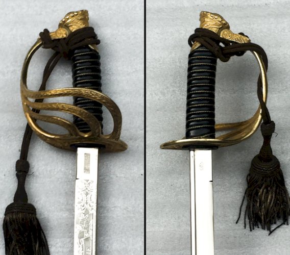 RARE SABRE BELGE '' VAN ROOSBROECK BRUXELLES '' OFFICIER M1889 POUR LE ROI ET LE PATRIE '' ORIGINAL