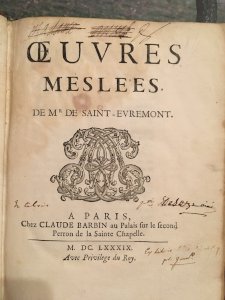 Rare SAINT-EVREMOND (OU SAINT-EVREMONT) Oeuvres meslées Relié 1689 Barbin 1689