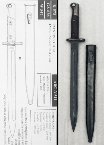 RARE & SUPERBE BAIONNETTE, DAGUE PORTUGAL MAUSER VERGUEIRO, MOD.1904, BRONZAGE DORIGINE, ORIGINAL
