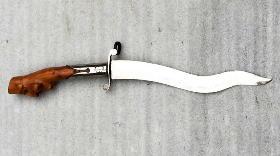 RARE & SUPERBE DAGUE - GLAIVE TURQUE OU INDIEN, LAME CROCHUE DE TYPE KRIS ORIGINAL