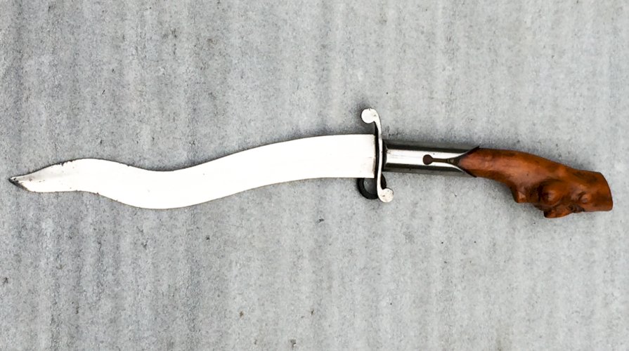 RARE & SUPERBE DAGUE - GLAIVE TURQUE OU INDIEN, LAME CROCHUE DE TYPE KRIS ORIGINAL