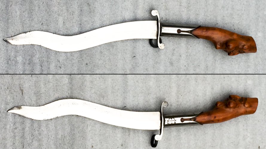 RARE & SUPERBE DAGUE - GLAIVE TURQUE OU INDIEN, LAME CROCHUE DE TYPE KRIS ORIGINAL