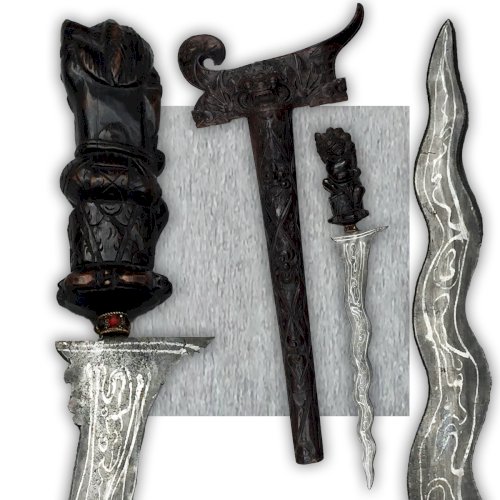 RARE & SUPERBE SABRE COURT DIT :  KRISS , BOIS SCULPTÉ, XIX, ORIGINAL