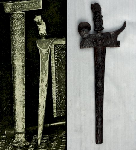 RARE & SUPERBE SABRE COURT DIT :  KRISS , BOIS SCULPTÉ, XIX, ORIGINAL