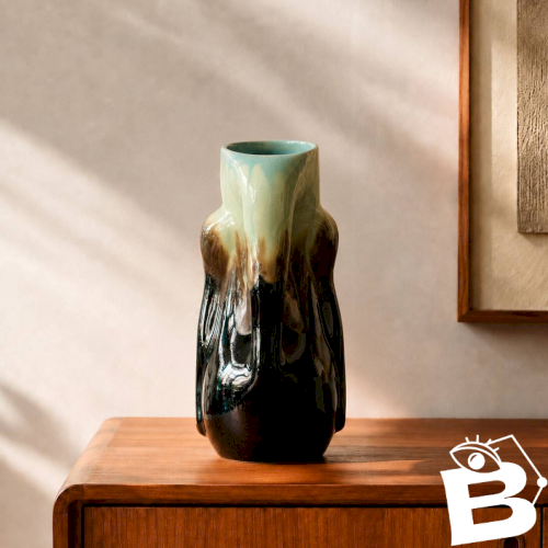 Rare vase organique ancien de Thulin en faïence flammée émaillée