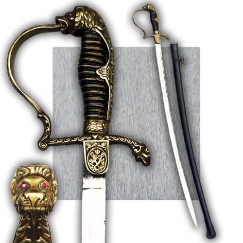 RARISSIME & BEAU SABRE D'OFFICIER PRUSSIEN ALLEMAND A TETE DE LION KAISER XIX ORIGINAL