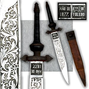 EXTREMELY RARE ''SPANISH LUXURY DAGGER'' TOLEDO 1877, NOT SABER, SPAIN, XIX, ORIGINAL