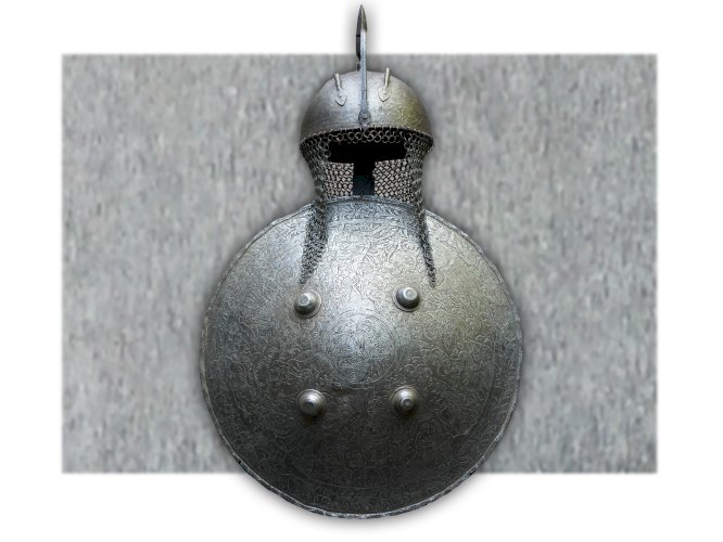 RARISSIME ENSEMBLE : Casque + Bouclier INDO-PERSAN OU OTTOMAN 1890-90