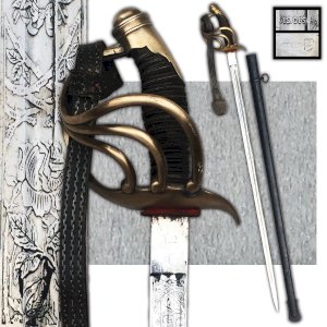 RARISSIME & MASSIF SABRE DE LUXE PALASH DE CUIRASSIER PRUSSIEN LAME GRAVEE KAISER XIX ORIGINAL
