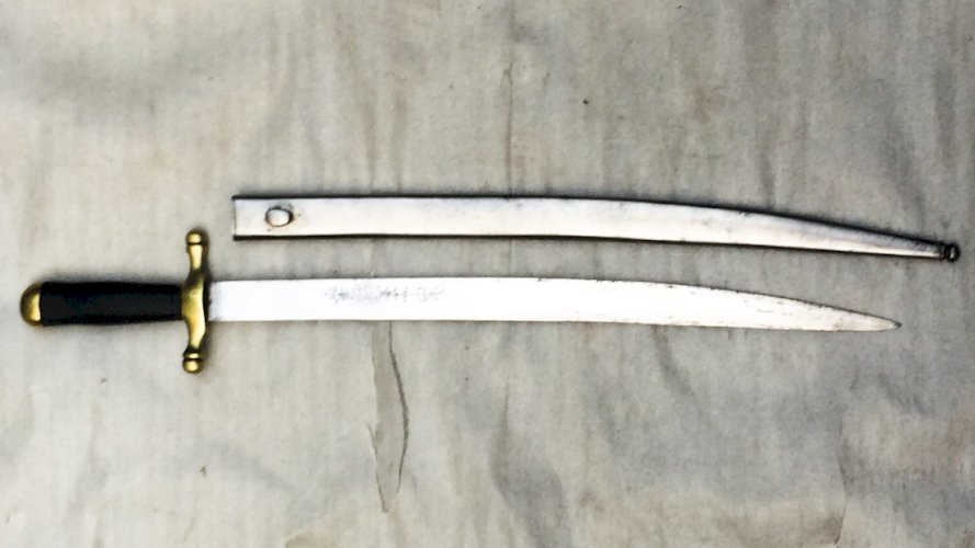 RARISSIME SABRE COURT DE VÉNNERIE, NAPOLEON III, YATAGAN, LAME GRAVÉE, XIX, ORIGINAL