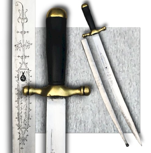 RARISSIME SABRE COURT DE VÉNNERIE, NAPOLEON III, YATAGAN, LAME GRAVÉE, XIX, ORIGINAL