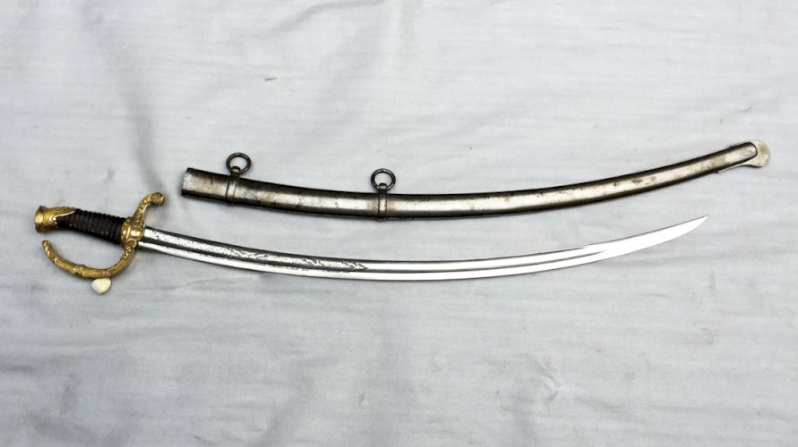✔RARISSIME SABRE DE LUXE DE HAUT OFFICIER MITRAILLEUR, SECONDE EMPIRE, DORURE DORIGINE, 1849, ORIGINAL