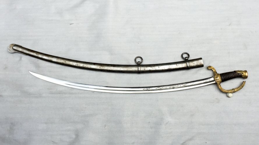 ✔RARISSIME SABRE DE LUXE DE HAUT OFFICIER MITRAILLEUR, SECONDE EMPIRE, DORURE DORIGINE, 1849, ORIGINAL