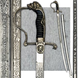 RARISSIME SABRE LUXE CHEF POMPIER PRUSSIEN - YEUX RUBIS - CLEM & JUNG - XIX - ORIGINAL