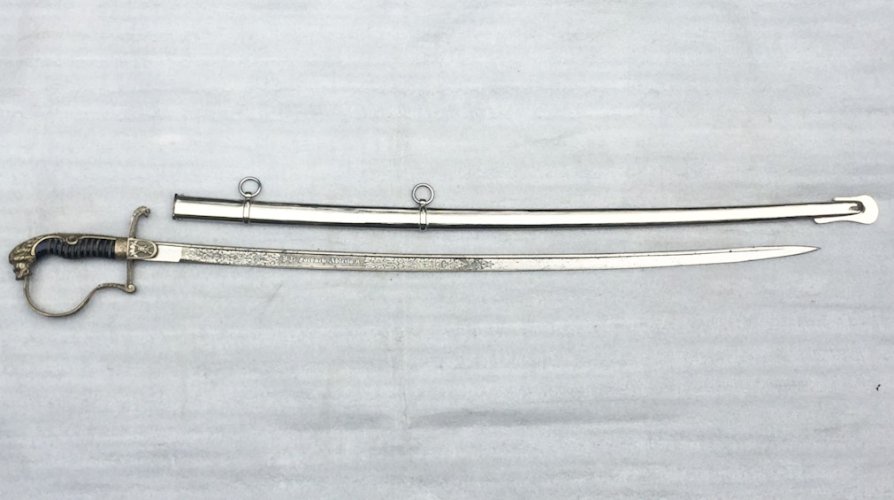 RARISSIME SABRE LUXE CHEF POMPIER PRUSSIEN - YEUX RUBIS - CLEM & JUNG - XIX - ORIGINAL