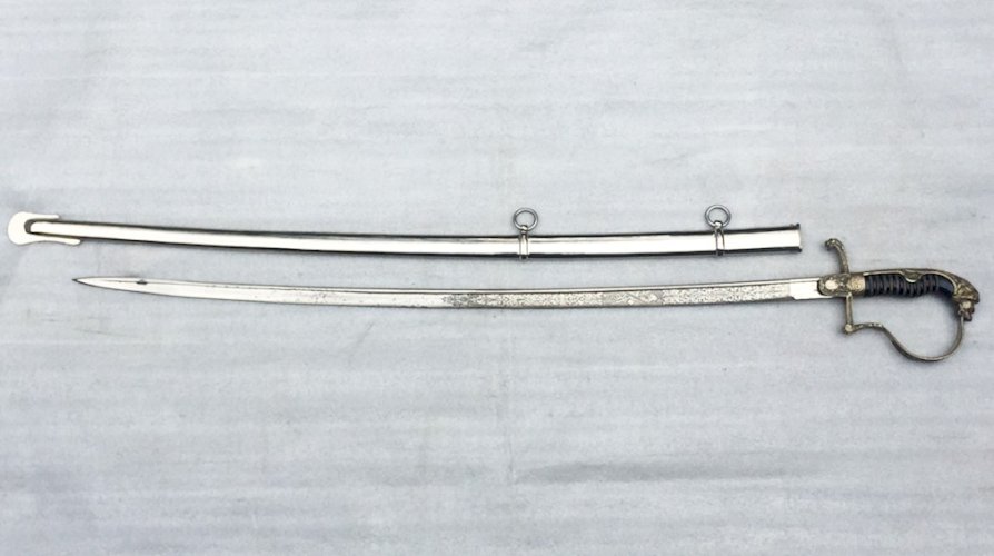 RARISSIME SABRE LUXE CHEF POMPIER PRUSSIEN - YEUX RUBIS - CLEM & JUNG - XIX - ORIGINAL