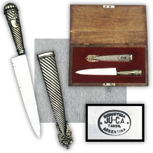 RARE & SUPERB ARGENTINE DAGGER / SWORD + WOODEN CHEST, GAUCHO TYPE, XIX, ORIGINAL