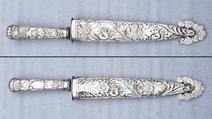 RARISSIME & SUPERBE DAGUE / GLAIVE ARGENTINE, TYPE GAUCHO, XIX, ENTIÈREMENT GRAVÉ, ORIGINAL