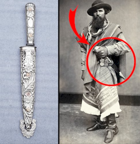 RARISSIME & SUPERBE DAGUE / GLAIVE ARGENTINE, TYPE GAUCHO, XIX, ENTIÈREMENT GRAVÉ, ORIGINAL
