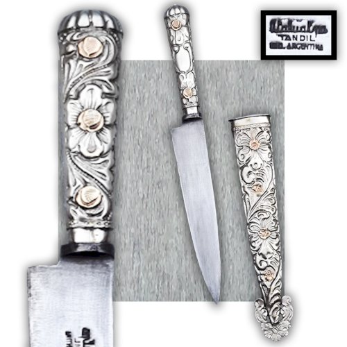 RARISSIME & SUPERBE DAGUE / GLAIVE ARGENTINE, TYPE GAUCHO, XIX, ENTIÈREMENT GRAVÉ, ORIGINAL