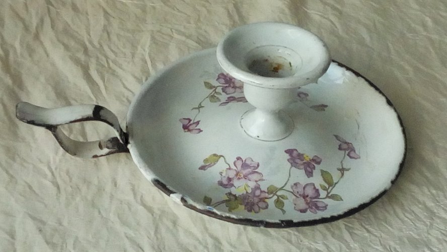 RAT DE CAVE BOUGEOIR EN TOLE EMAILLEE DECOR FLORAL FIN 19 éme** N°2