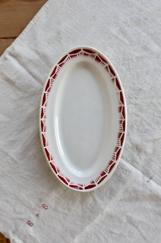 Ravier ancien Céranord modèle Monty – Faïence décor géométrique bordeaux