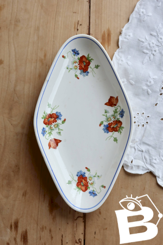 Ravier anciennes faience Salins - Modèle coquelicot