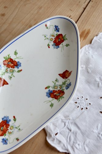 Ravier anciennes faience Salins - Modèle coquelicot