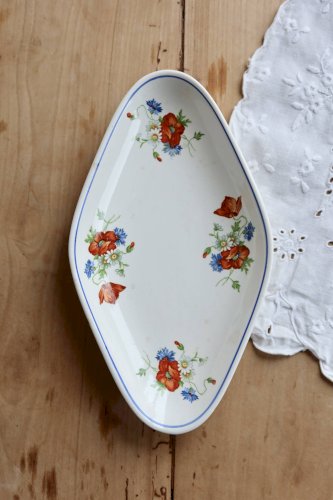 Ravier anciennes faience Salins - Modèle coquelicot