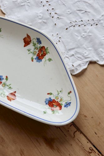 Ravier anciennes faience Salins - Modèle coquelicot
