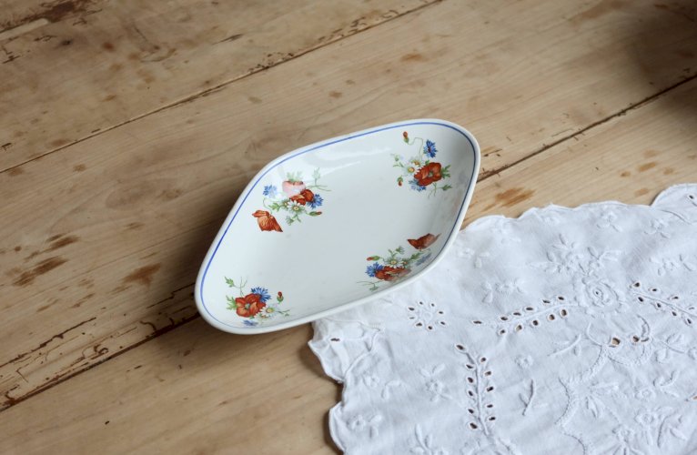 Ravier anciennes faience Salins - Modèle coquelicot