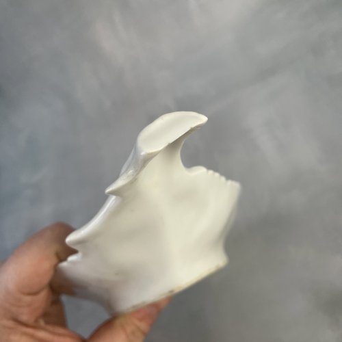 Ravier coupelle feuilles de noyer et noix en porcelaine blanche Dim.~23.5x12cm