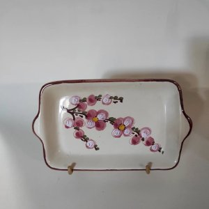 Ravier en porcelaine à décor de fleurs de Cerisier, signé Deruta