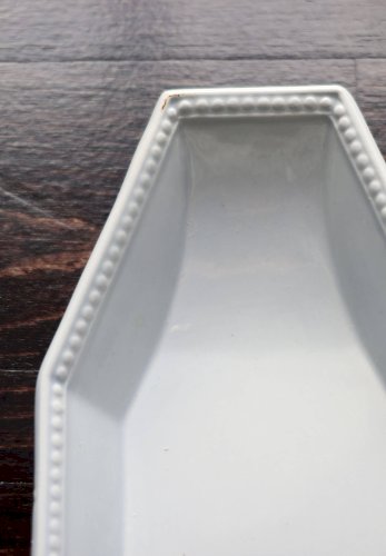 Ravier octogonal ancien Creil et Montereau - Modèle Perles - Bleu gris pâle