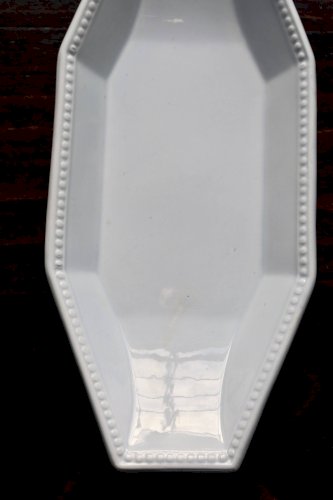 Ravier octogonal ancien Creil et Montereau - Modèle Perles - Bleu gris pâle