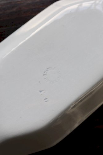 Ravier octogonal ancien Creil et Montereau - Modèle Perles - Bleu gris pâle