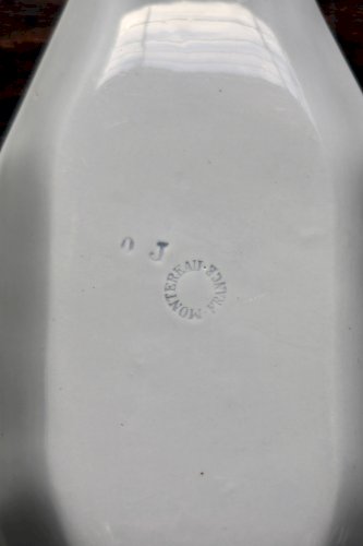 Ravier octogonal ancien Creil et Montereau - Modèle Perles - Bleu gris pâle