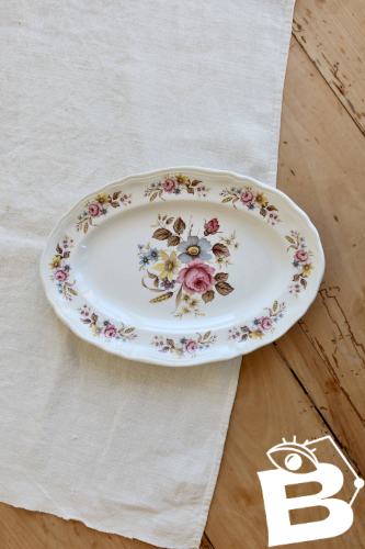 Ravier vintage Moulin des Loups porcelaine blanche - Décor bouquets