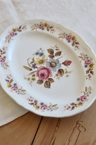 Ravier vintage Moulin des Loups porcelaine blanche - Décor bouquets