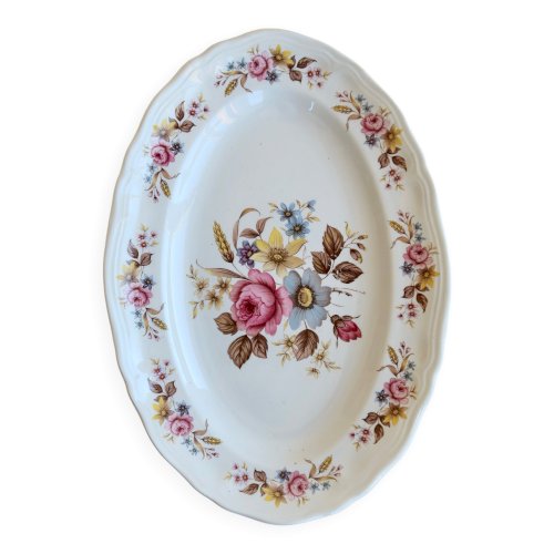 Ravier vintage Moulin des Loups porcelaine blanche - Décor bouquets