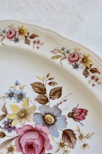 Ravier vintage Moulin des Loups porcelaine blanche - Décor bouquets