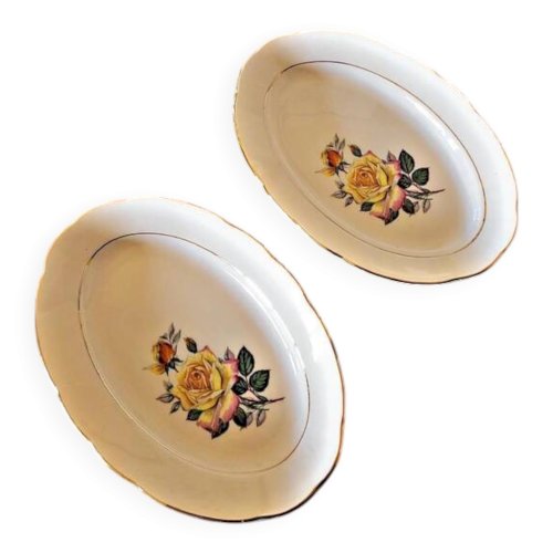 Raviers Gien Gardanne, roses couleur jaune, liserés dorés  (lot de 2)