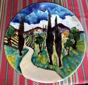 Raymond Weill ceramic plate impressionist landscape village in the south of France