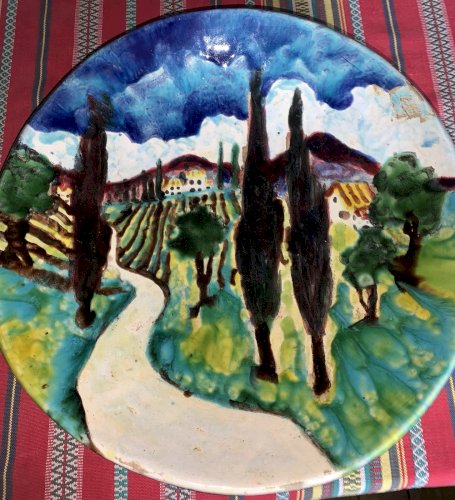 Raymond Weill plat céramique impressionniste paysage village du sud de la France